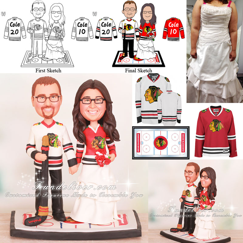 Blackhawks Hockey Wedding Cake Toppers